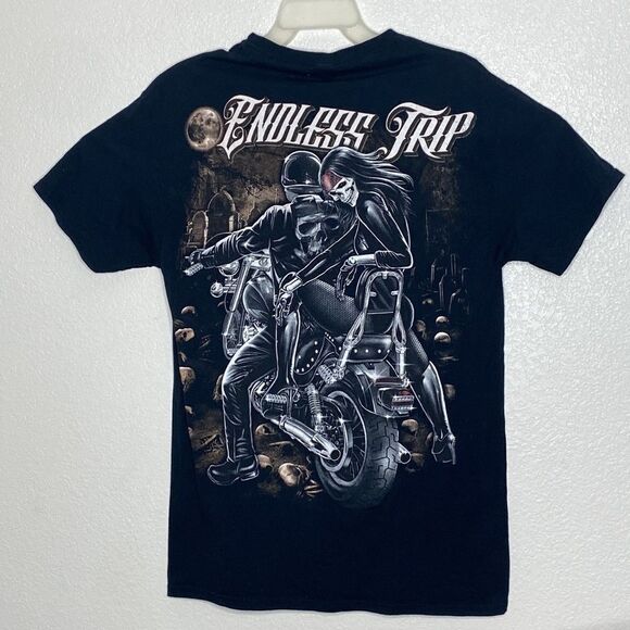 FRUIT of the LOOM Men’s Black Endless Trip Front and Back Print Cotton T Shirt M - Picture 3 of 3